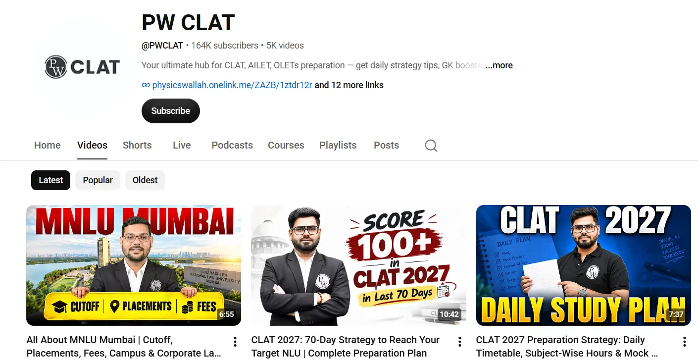pw clat youtube