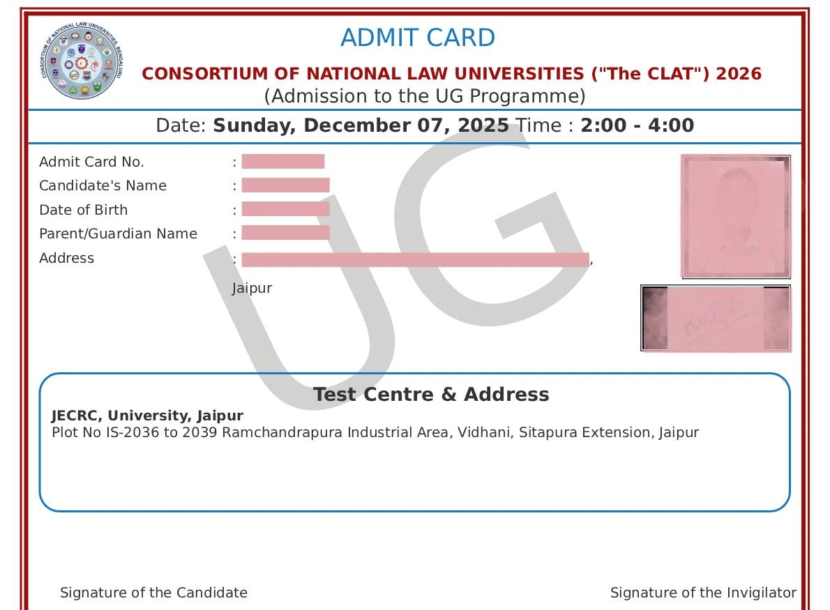 CLAT Admit Card Sample